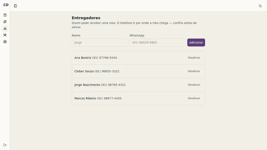 Tela: Entregadores